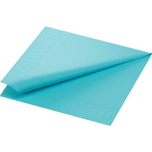 The Duni GmbH Zellt.Serv. 40x40 mm, mint blue napkins (250 pieces, 1/4 F.) have a diagonal fold with a textured edge pattern on two sides.