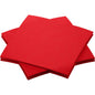 Three stacks of brightly red Dunisoft napkins 20 x 20 cm from Duni GmbH overlap on a white background, showcasing their stylish, square design.
