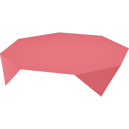 A pink, polygonal table with sharp angles stands against a white background - ideal for stylish table decoration or for displaying Duni GmbH Evolin tablecloths 110 x 110 cm.