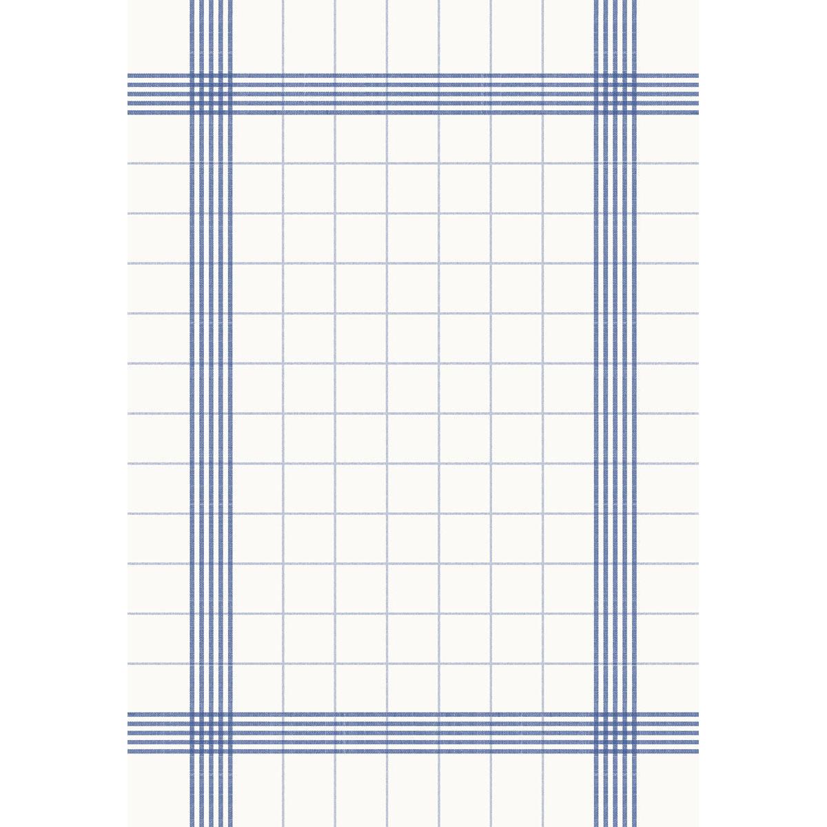 The Duni GmbH tablecloth 38x54 cm, blue has a white background with a blue checkered border and a grid pattern. This high-quality table napkin is delivered in a pack of 250 pieces and offers evenly distributed, symmetrical design elements.
