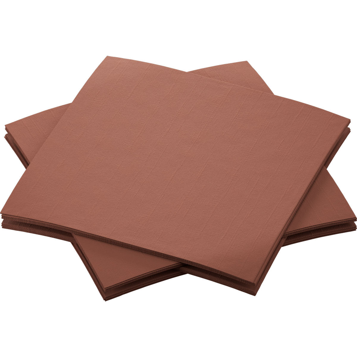 Four stacked Dunisoft napkins 20 x 20 cm from Duni GmbH in brown are arranged in a slightly overlapping pattern on a white background.