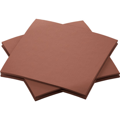 Four stacked Dunisoft napkins 20 x 20 cm from Duni GmbH in brown are arranged in a slightly overlapping pattern on a white background.