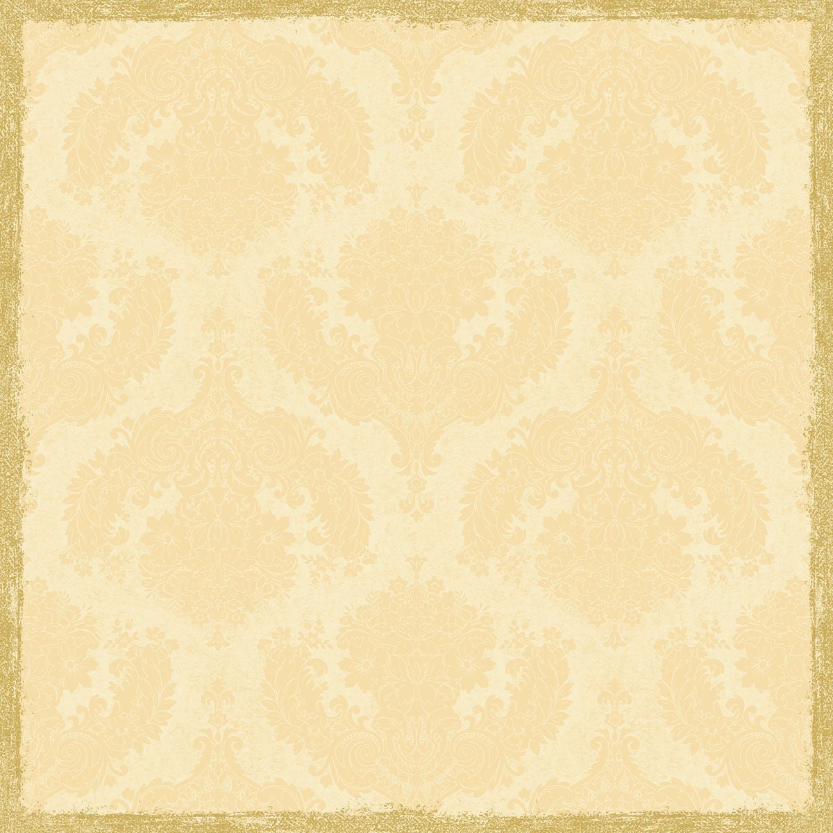 The Dunicel tablecloth 84x84 cm in royal cream by Duni GmbH (package of 20 pieces) features a beige damask design with an artistic floral pattern and a gold-colored border, ideal for an elegant table decoration in vintage style.