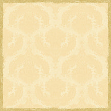 The Dunicel tablecloth 84x84 cm in royal cream by Duni GmbH (package of 20 pieces) features a beige damask design with an artistic floral pattern and a gold-colored border, ideal for an elegant table decoration in vintage style.