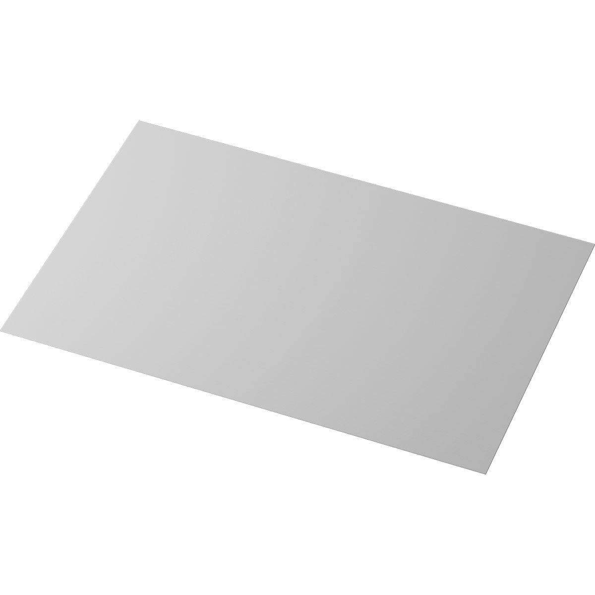 A single, flat, rectangular sheet of smooth, light gray material - like the Duni GmbH paper placemats 20x30 cm for finger food (250 pieces) - rests against a white background, viewed at an angle to highlight its thin and uniform surface.