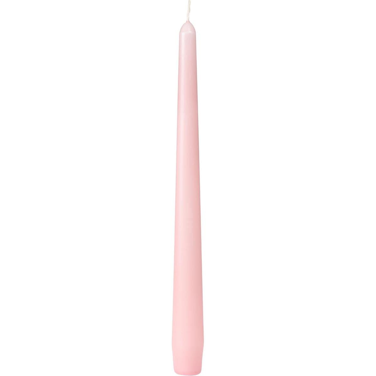 A tall, tapering pink taper candle from Duni GmbH (250 x 22 mm, approx. 7h) with a white wick stands upright against a white background.