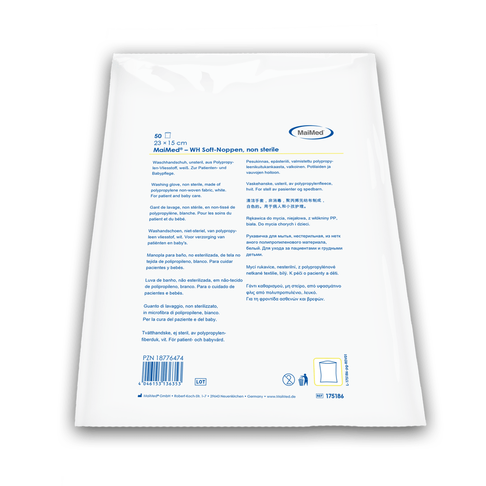 MaiMed wash glove soft nubs, non-sterile white, made of fleece, 50 pieces/polybag | Pack (50 pieces)