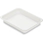 The rectangular, white Caterline bioplastic sealing tray 227x178 from Duni GmbH with a flat edge is ideal as sustainable food packaging and was photographed against a white background.