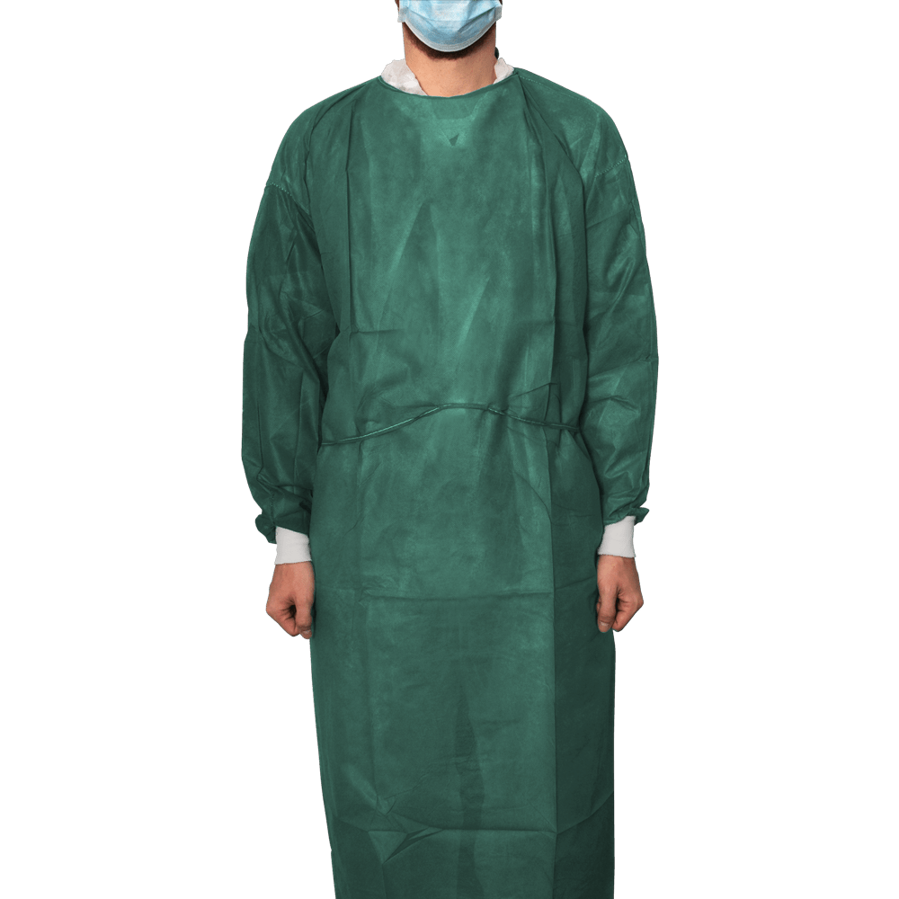 MaiMed-Coat Protect Comfort, protective gown made of fleece with cotton cuffs, d.-green, length 136cm, 10 pieces/pack. | Pack (10 pieces)