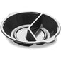 The DF Pearl M2 - 2-part 2 Black PP Ø220x42 by Duni GmbH is a round, divided serving tray with two handles, ideal as a 2-part plate for the buffet. Delivered in packs of 300 pieces.