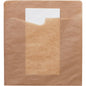The Snack Sacchetto with white 2-ply napkin made of brown paper from Duni GmbH presents an environmentally friendly look with a transparent front and shows the folded napkin at the top edge.