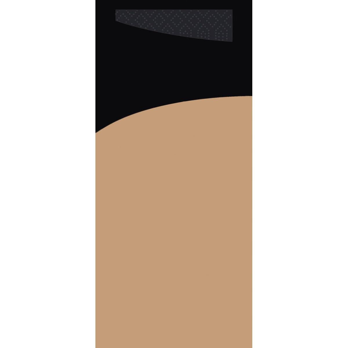 A minimalist illustration with a large light brown semicircle at the bottom right and a small textured dark rectangle near the top edge, reminiscent of the Sacchetto tissue 190 x 85 mm from Duni GmbH, standing against a black background.