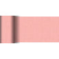 The Duni GmbH Dunicel table runner (20 m x 15 cm) in pink has a subtle linear pattern and a textured grid appearance - perfect for creative table decoration. Both the rolled and unrolled views are shown on a flat surface.