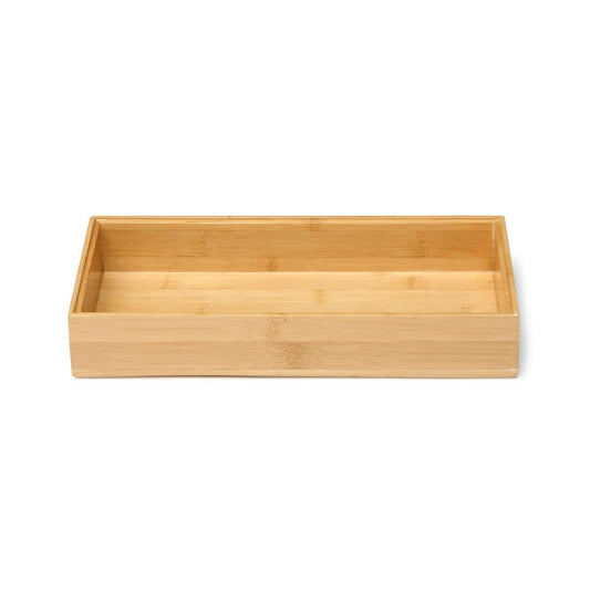 The Duni GmbH bamboo cutlery tray is a rectangular, flat wooden tray with a natural light wood surface, perfect as a sustainable cutlery tray for an eco-friendly kitchen, pictured on a white background.