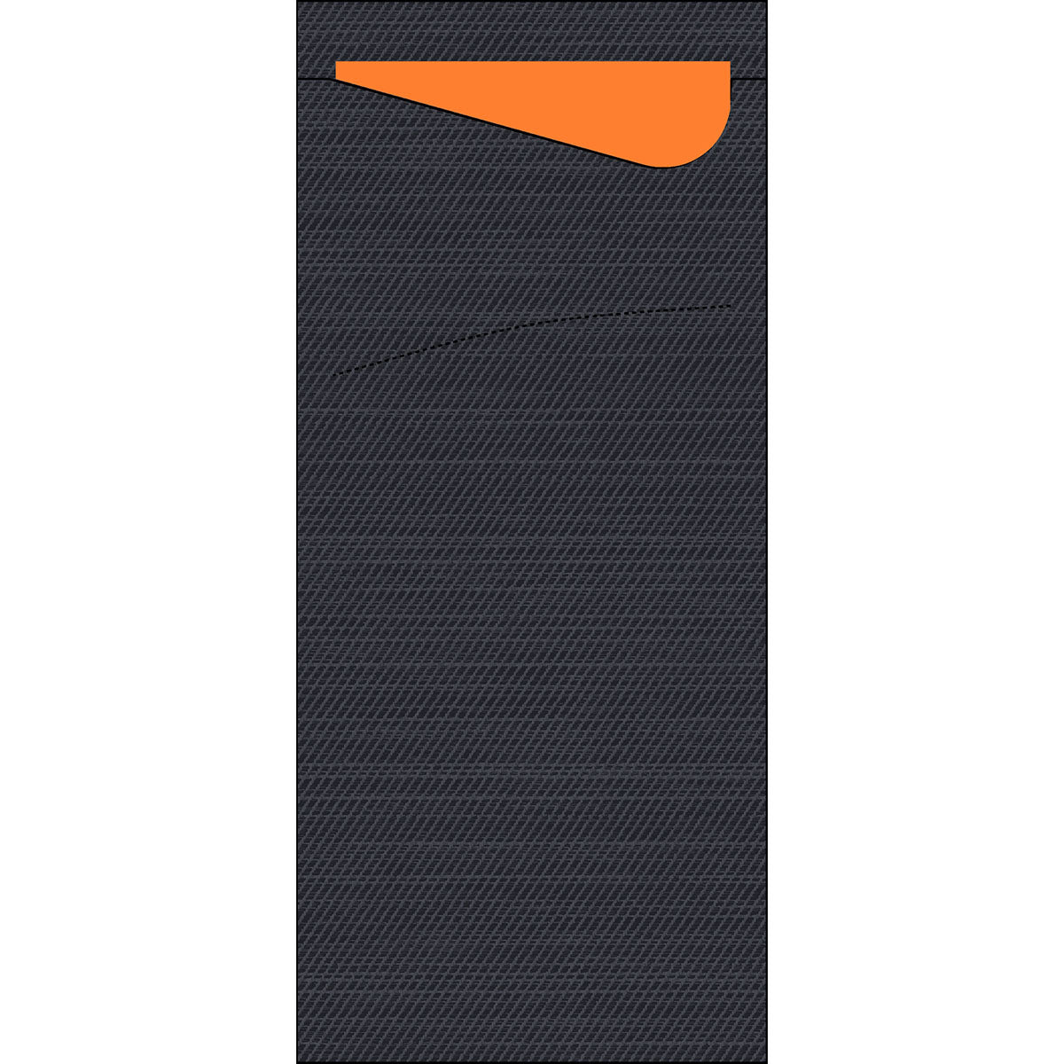The Sacchetto tissue 190 x 85 mm from Duni GmbH is a rectangular, dark gray sleeping bag with a subtle diagonal line pattern and an orange interior partially visible from the top - ideal for compact spaces.