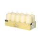 The Starpak 10 pillar candles Ø 40 mm · 90 mm, arranged in a yellow tray, are perfect for weddings or creating a cozy atmosphere.