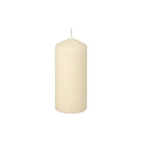 A simple, unlit ivory pillar candle from Starpak (Starpak 10 pillar candles Ø 40 mm · 90 mm) stands upright against a white background – ideal for weddings or creating a cozy atmosphere.