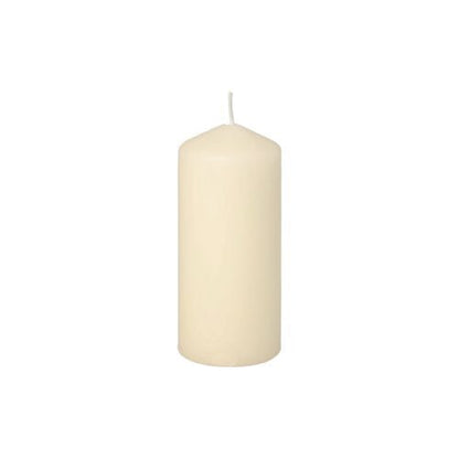 A simple, unlit ivory pillar candle from Starpak (Starpak 10 pillar candles Ø 40 mm · 90 mm) stands upright against a white background – ideal for weddings or creating a cozy atmosphere.