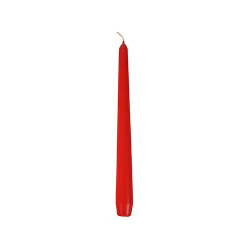 A single, unlit red Starpak 50 taper candle Ø 2.2 cm - 25 cm stands upright against a white background, with a pointed tip and a visible wick - ideal for a cozy atmosphere.