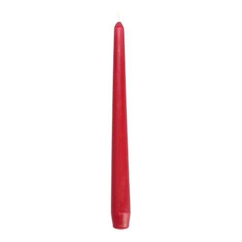 A single, unlit red Starpak 50 taper candle (Ø 2.2 cm - 25 cm) made of high-quality paraffin with a visible wick stands upright against a plain white background.