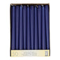 A cardboard box with 50 dark blue Starpak taper candles (Ø 2.2 cm, 25 cm), labeled at the bottom with product information and notes on a long burning time.