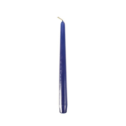 A single, unlit Starpak 50 taper candle (dark blue, 25 cm high, Ø 2.2 cm) stands upright on a white base with a slightly pointed tip and visible wick.