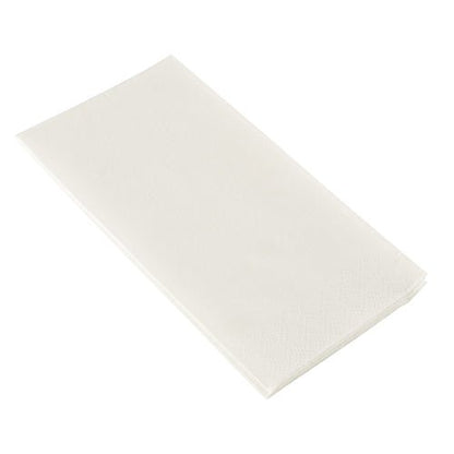 A stack of PAPSTAR napkins 2-ply, 33x33 cm, white, head-fold (250 pieces) from PAPSTAR GmbH is neatly folded into rectangles and placed on a white background.