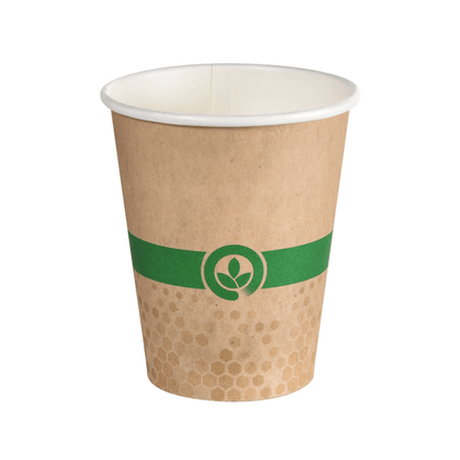 The Duni Melli cup 240 ml from Duni GmbH (40 pieces, multicolored) made of FSC-certified paper with a green band and subtle honeycomb pattern - environmentally friendly disposable cup on a white background.