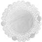 The Duni GmbH round doily is a round paper doily with a delicate, lace-like edge and a solid center - ideal for adding elegance to any wedding or festive table.