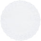 The Duni GmbH round doily is a simple, white, round paper doily with a delicate, lace-like edge and a solid center, ideal as an elegant decorative accent for weddings or special occasions.