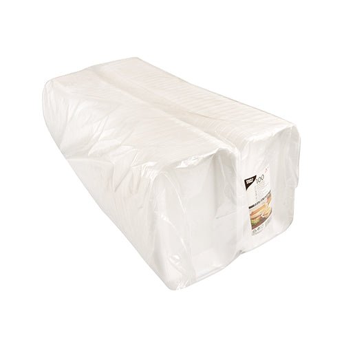 A pack of 100 white Starpak all-purpose boxes with hinged lids (XPS, 1800 ml, 7.5 x 24 x 13.3 cm), wrapped in shrink film and featuring a visible Starpak label at one end.