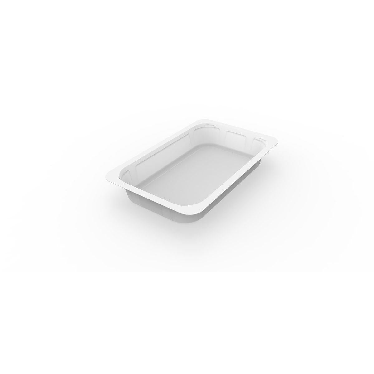 The Duni GmbH 1/4 GN Menu Trays 1 White PP/MIN 265x162x40 (Pack of 225 pieces) is a rectangular, flat white tray with rounded corners, perfect for the catering industry, depicted on a plain white background.