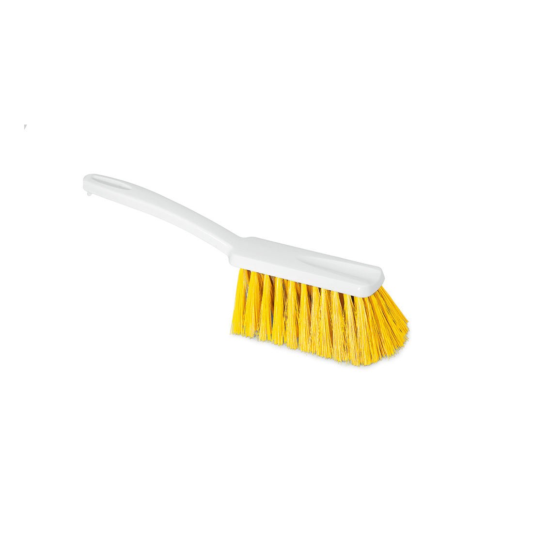The Nölle Profi Brush HACCP hand brush with a bristle thickness of 0.25 mm from Nölle Profi Brush Bürsten- & Pinseltechnik e.K. is depicted with yellow, firm bristles and a white handle - ideal for HACCP-compliant cleaning.