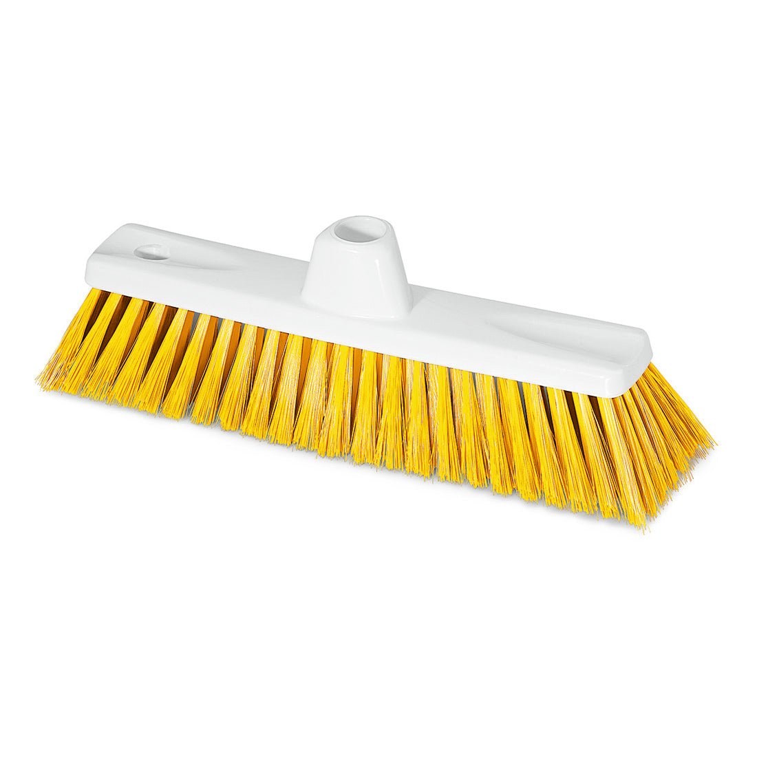 The Nölle Profi Brush HACCP fine broom 30 cm from Nölle Profi Brush Bürsten- & Pinseltechnik e.K. features stiff yellow bristles and a white plastic base for handle attachment - ideal as a hygienic broom in the Profi Brush range.