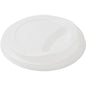 The CPLA lid for 159707 White CPLA from Duni GmbH is a white disposable coffee cup lid with a raised rim, oval drinking slot, and embossed warning about hot contents. Delivered in packs of 50 - perfect for sustainable lid solutions.