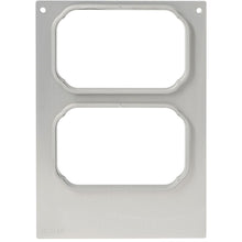 The cassette DF10/20 for CPET trays 370 ml (2-use) from Duni GmbH is a rectangular metal plate with two vertically aligned, rounded cutouts, small holes in the upper corner, and the engraving "182540" in the lower left corner.
