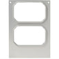 The cassette DF10/20 for CPET trays 370 ml (2-use) from Duni GmbH is a rectangular metal plate with two vertically aligned, rounded cutouts, small holes in the upper corner, and the engraving "182540" in the lower left corner.