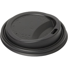 The Duni GmbH lid for 182574/182575 is a black CPLA compostable lid for 8 oz cups, with a sip hole and the embossing "Caution Contents Hot" and "Compostable Lid" - an eco-friendly option for sustainable packaging solutions. Pack: 40 pieces.
