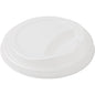 A white CPLA lid for 182574/182575 from Duni GmbH, biodegradable and environmentally friendly, with a raised edge and oval drinking opening, lies on a white background. The package contains 40 pieces.