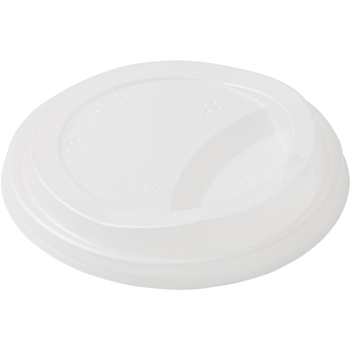 A white CPLA lid for 182576 from Duni GmbH (pack: 50 pieces) with a raised edge and oval drinking hole, depicted on a white background - environmentally friendly & biodegradable for sustainable coffee enjoyment.