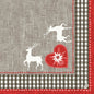 A fabric design with two white deer, a red heart with a flower, and a brown-white gingham border - a linen-look pattern, perfect for Dunisoft napkins 40 x 40 cm 1/4 fold by Duni GmbH.