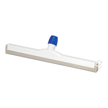 The Nölle Profi Brush HACCP water squeegee from Nölle Profi Brush Bürsten- & Pinseltechnik e.K. features a white body, a blue threaded cap, and a straight rubber blade for hygienic, HACCP-compliant floor cleaning.