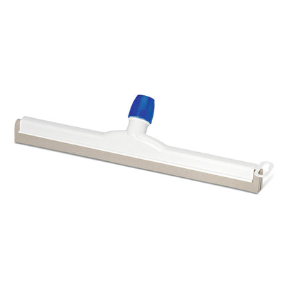 The Nölle Profi Brush HACCP water squeegee from Nölle Profi Brush Bürsten- & Pinseltechnik e.K. features a white body, a blue threaded cap, and a straight rubber blade for hygienic, HACCP-compliant floor cleaning.
