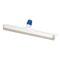 The Nölle Profi Brush HACCP water squeegee from Nölle Profi Brush Bürsten- & Pinseltechnik e.K. features a white body, a blue threaded cap, and a straight rubber blade for hygienic, HACCP-compliant floor cleaning.