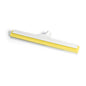 The Nölle Profi Brush HACCP water squeegee features a flat, wide hygiene rubber blade, fiberglass reinforcement, and a central handle attachment (German thread), depicted in yellow and white on a white background.