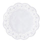The PAPSTAR doilies round Ø 33 cm, white from PAPSTAR GmbH is a round, white doily with a solid-colored center and scalloped edge, ideal for cakes; in an 8-pack.