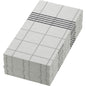 A stack of Dunisoft napkins 48 x 48 cm 1/8 book fold towels from Duni GmbH in white, with a checkered and striped black line on one edge, adds high-quality elegance and style to any set table.