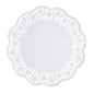 The PAPSTAR 250 round white doilies from PAPSTAR GmbH consist of round white paper doilies with scalloped edges and a lace-like floral pattern – perfect for the stylish presentation of cakes.