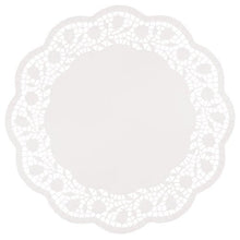 The PAPSTAR 250 round white doilies from PAPSTAR GmbH are round white doilies with a scalloped edge and intricate lace-like pattern, ideal for stylish cake presentations and doilies.