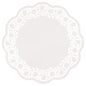 The PAPSTAR 250 round white doilies from PAPSTAR GmbH are round white doilies with a scalloped edge and intricate lace-like pattern, ideal for stylish cake presentations and doilies.
